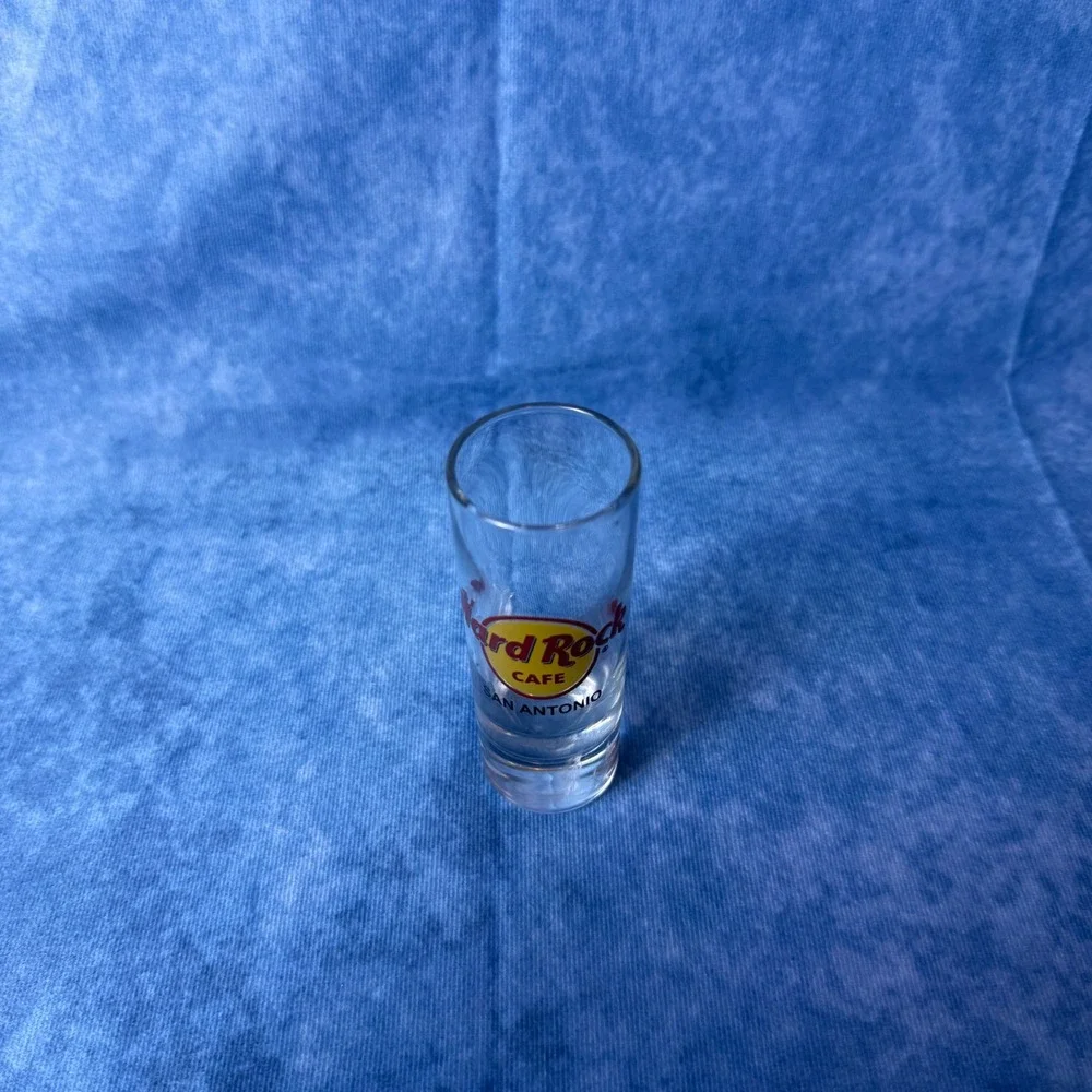 Hard Rock Cafe San Antonio Shot Glass Tall Shooter Souvenir Clear Glass Logo 4in